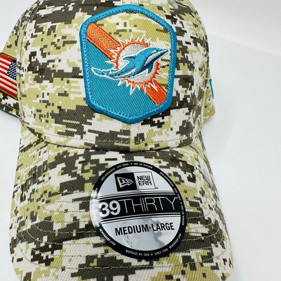 NEW Miami Dolphins New Era Salute To Service 39THIRTY‎ Flexfit Hat Digital Camo - Picture 2 of 6